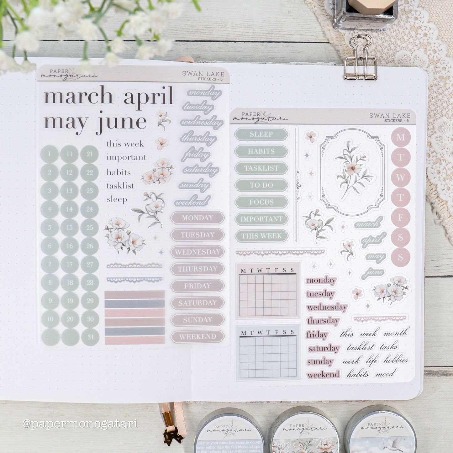 Swan Lake Journaling Stickers #5-6