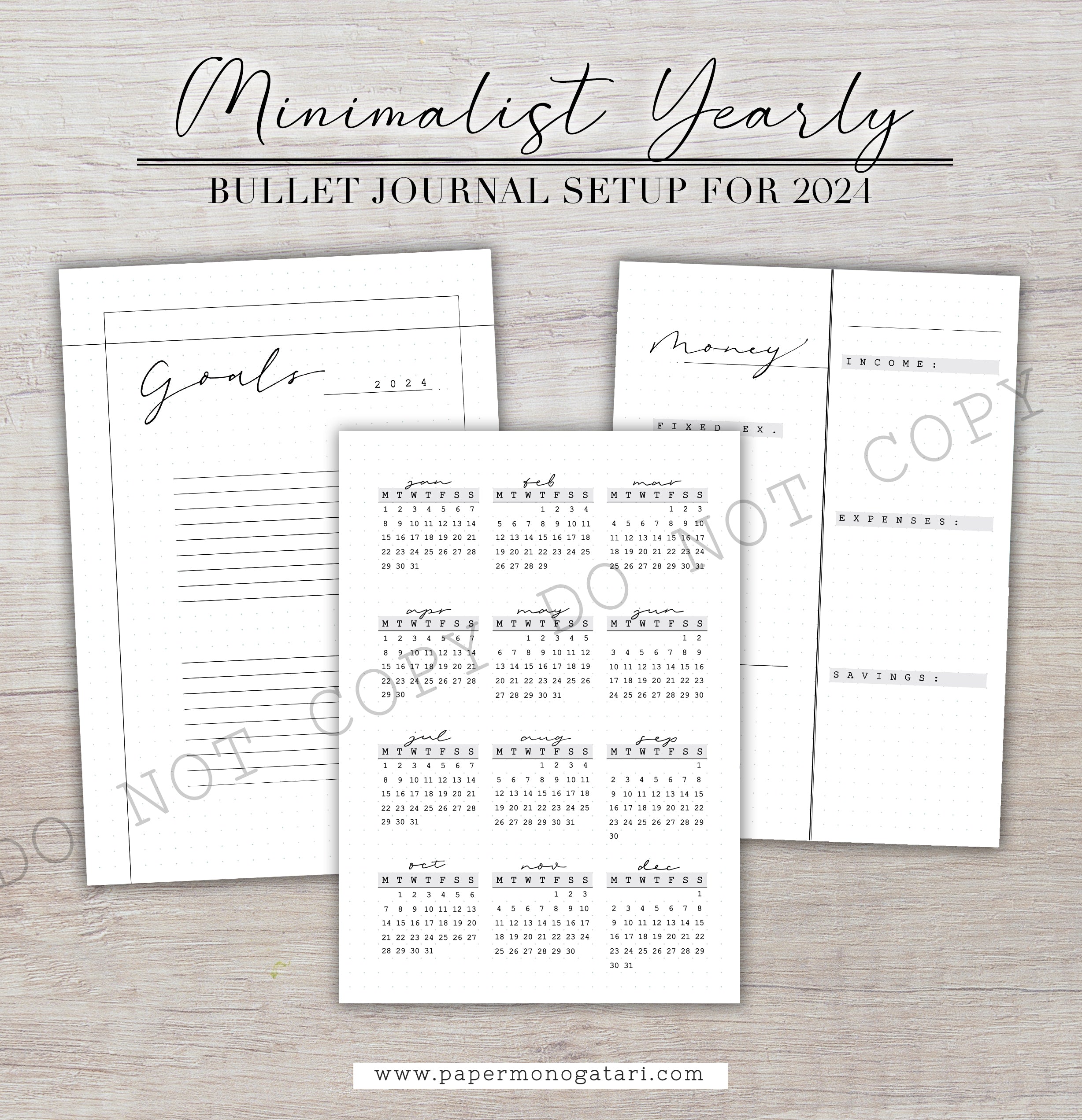 Minimalist 2024 Yearly Setup | Digital Bullet Journal Theme – Paper ...