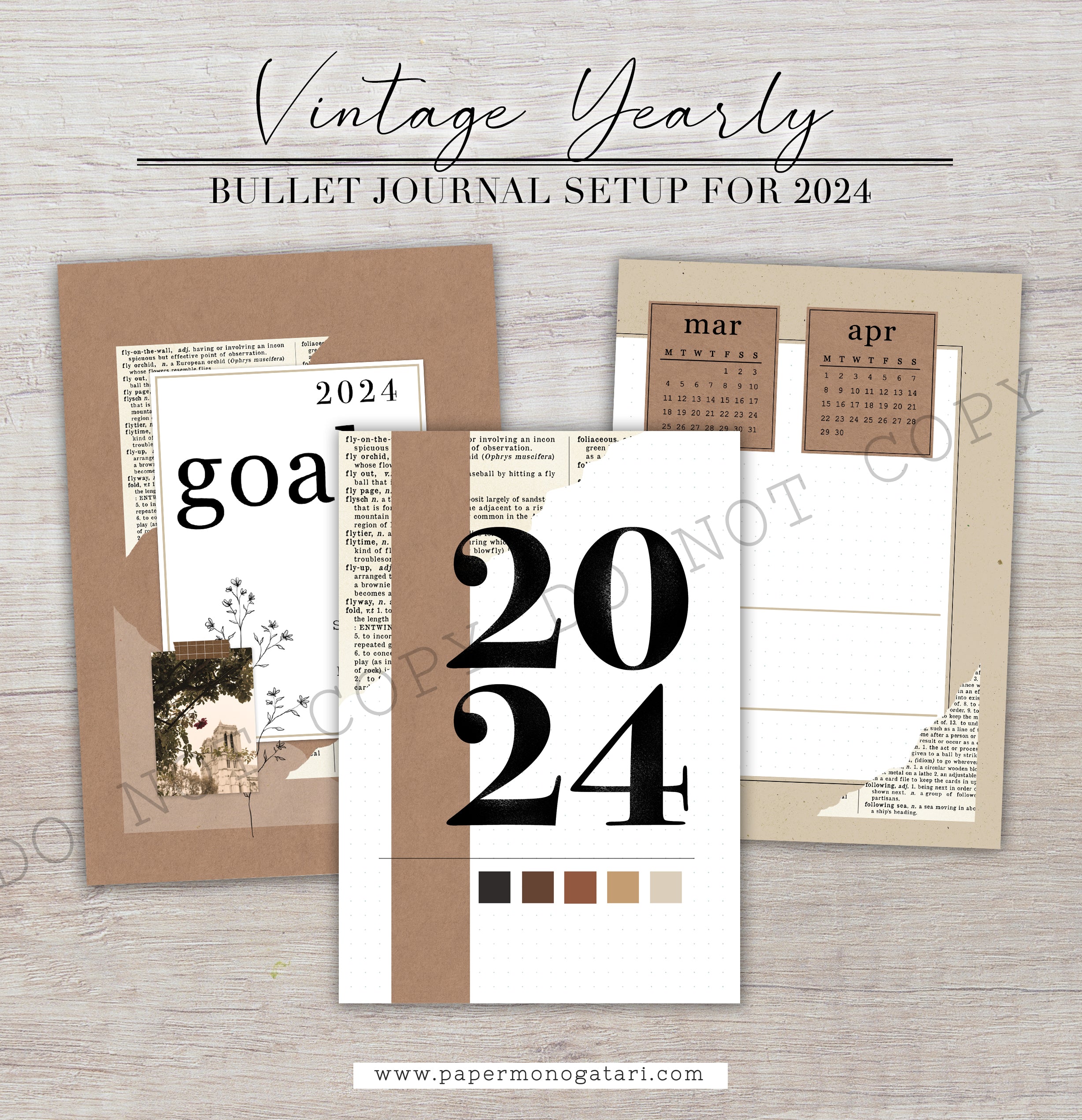 Vintage 2024 Yearly Setup  Digital Bullet Journal Theme – Paper