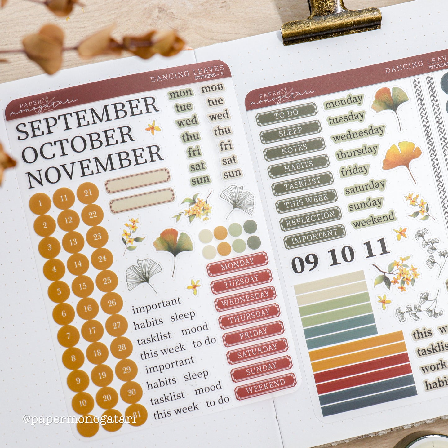 Dancing Leaves Journaling Stickers #5-6