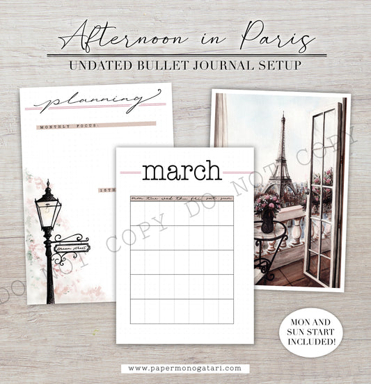Afternoon In Paris | Digital Bullet Journal Theme (Undated: Mar, Apr + Blank)