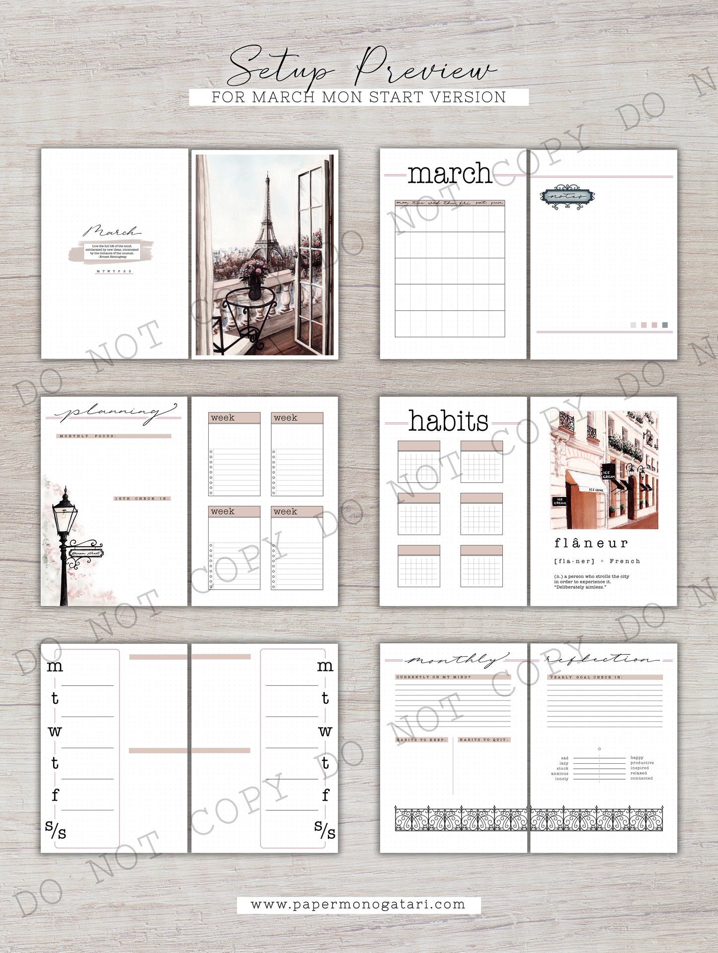 Afternoon In Paris | Digital Bullet Journal Theme (Undated: Mar, Apr + Blank)