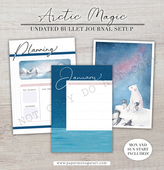 Arctic Magic | Digital Bullet Journal Theme (Undated: Jan, Feb + Blank)