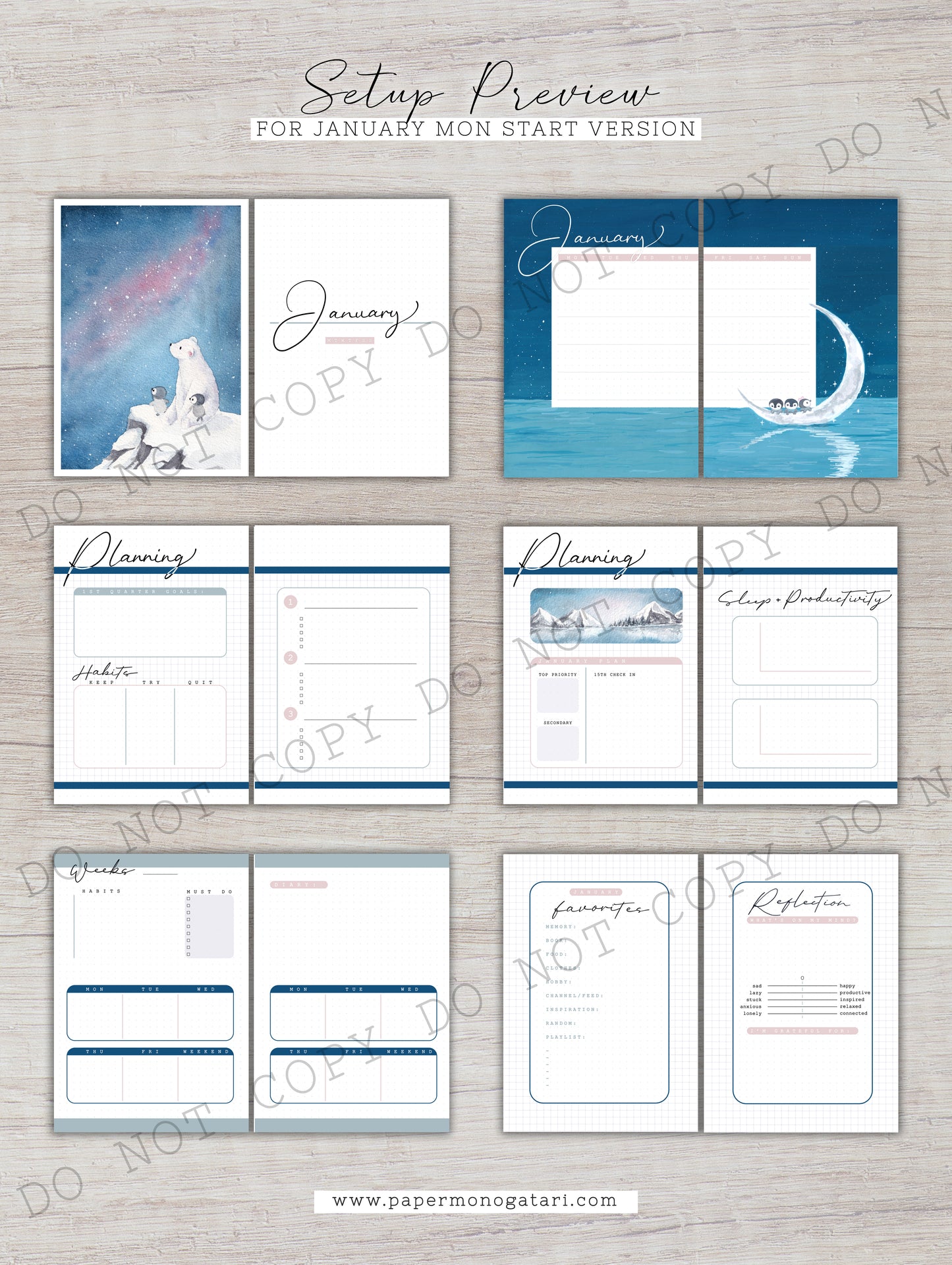 Arctic Magic | Digital Bullet Journal Theme (Undated: Jan, Feb + Blank)