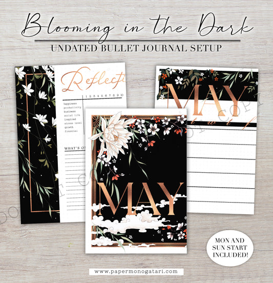 Blooming In The Dark | Digital Bullet Journal Theme (Undated: May, Jun + Blank)