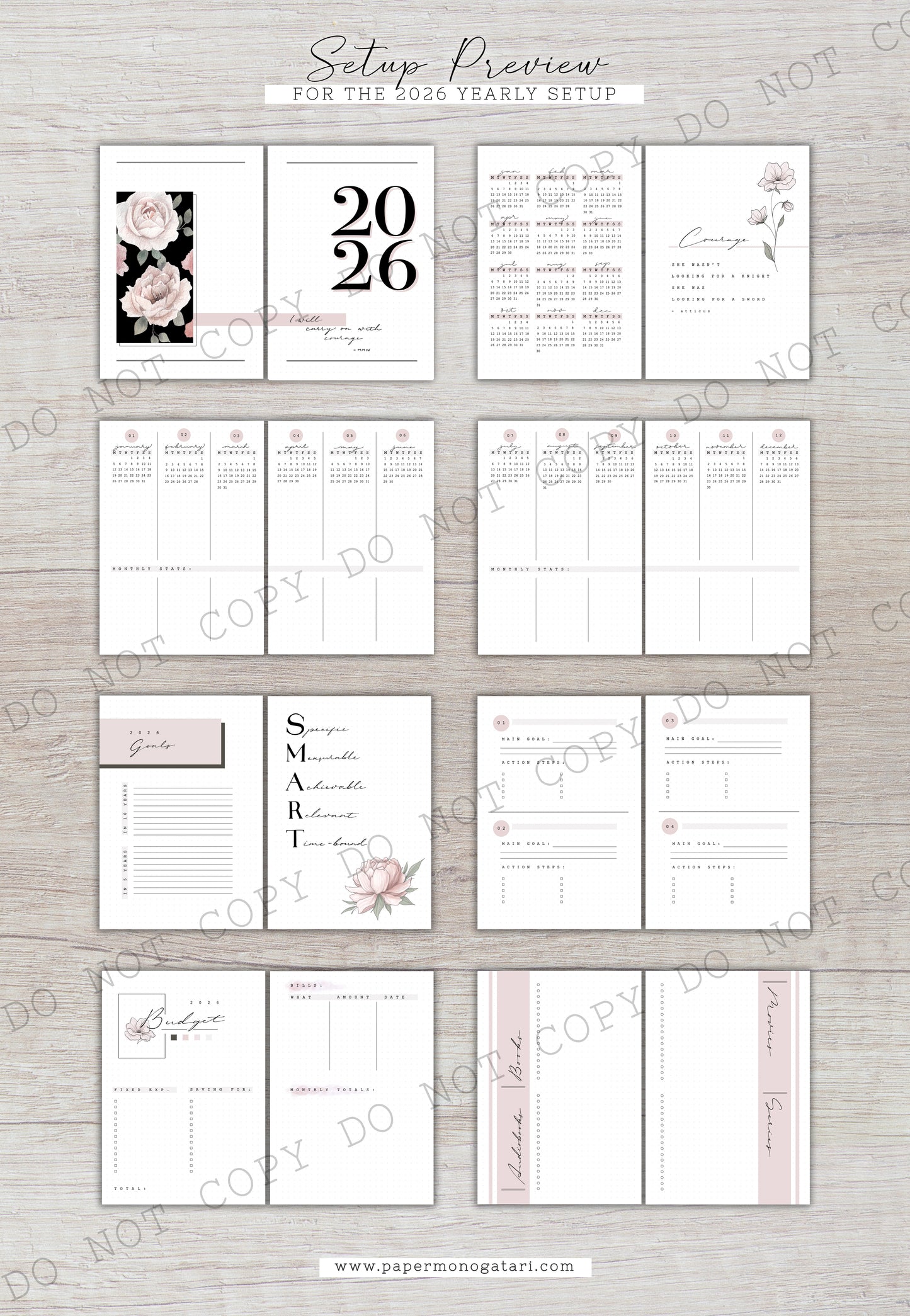 Blush 2026 Yearly Setup | Digital Bullet Journal Theme