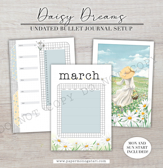 Daisy Dreams | Digital Bullet Journal Theme (Undated: Mar, Apr + Blank)
