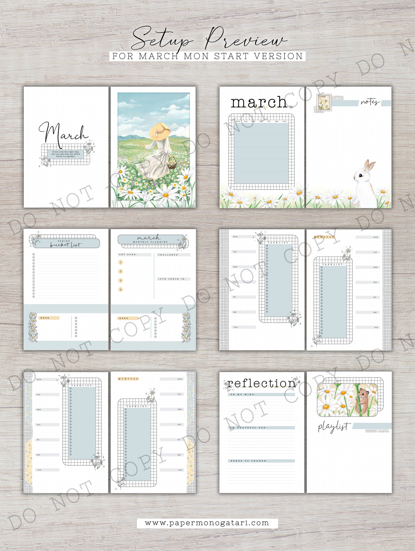Daisy Dreams | Digital Bullet Journal Theme (Undated: Mar, Apr + Blank)