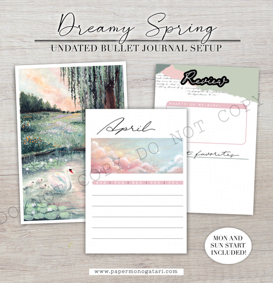 Dreamy Spring | Digital Bullet Journal Theme (Undated: Apr, May + Blank)