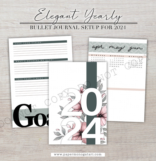 Elegant 2024 Yearly Setup | Digital Bullet Journal Theme