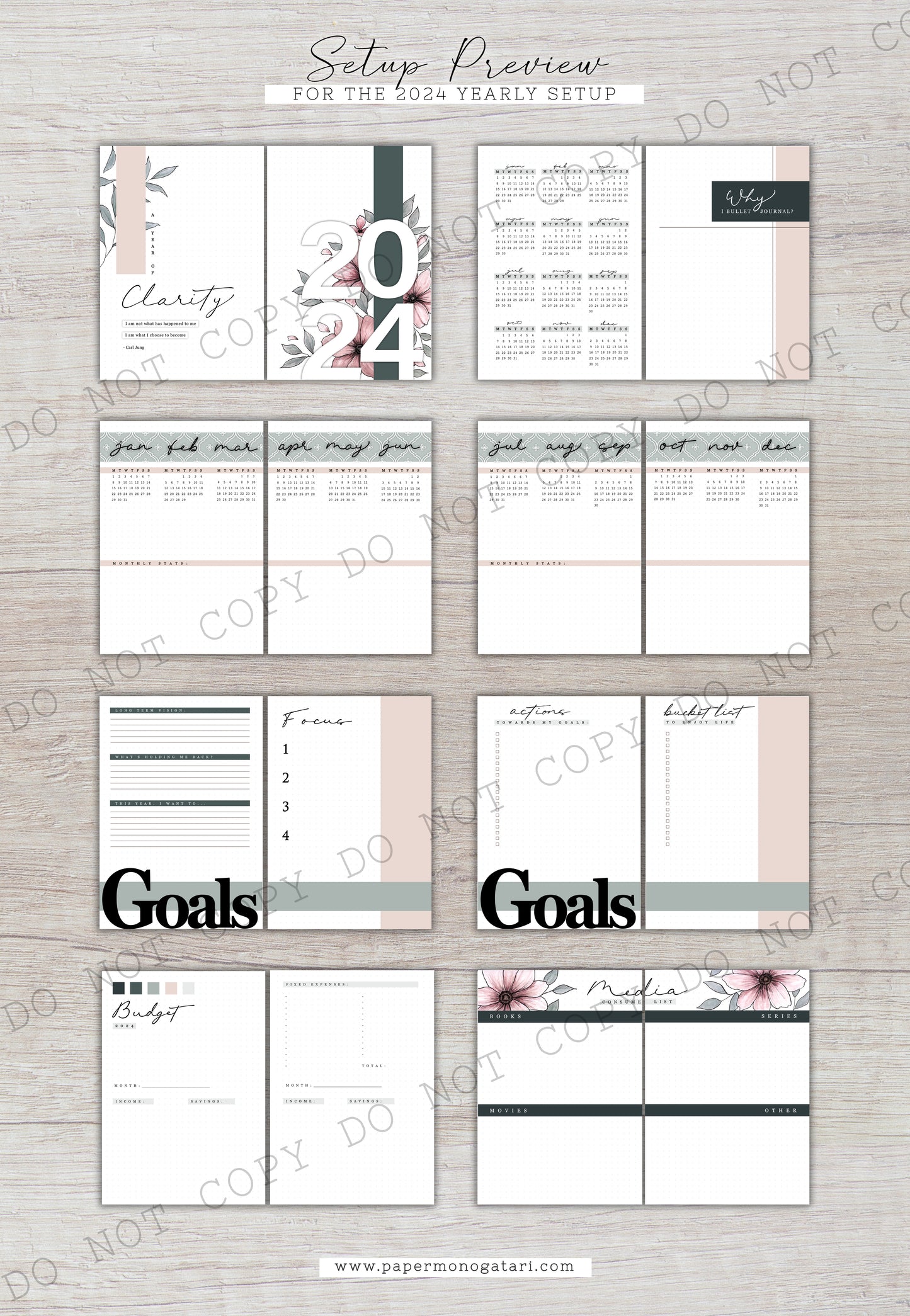 Elegant 2024 Yearly Setup | Digital Bullet Journal Theme