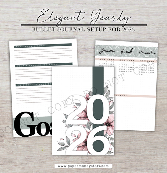 Elegant 2026 Yearly Setup | Digital Bullet Journal Theme