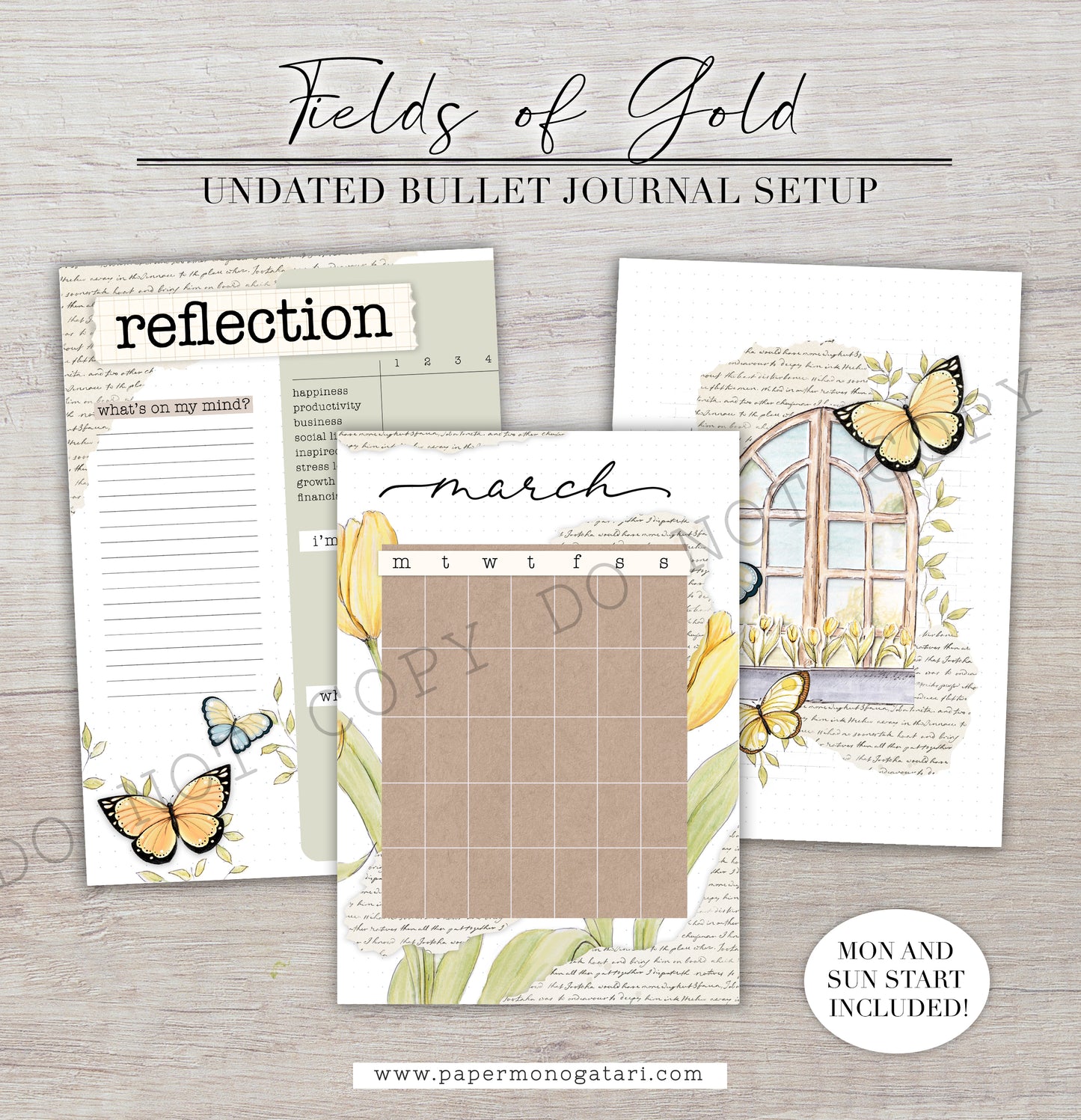 Fields Of Gold | Digital Bullet Journal Theme (Undated: Mar, Apr + Blank)