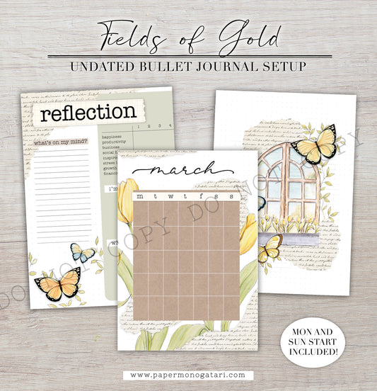 Fields Of Gold | Digital Bullet Journal Theme (Undated: Mar, Apr + Blank)