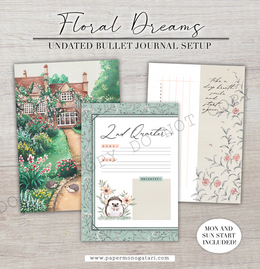 Floral Dreams | Digital Bullet Journal Theme (Undated: Apr, May + Blank)