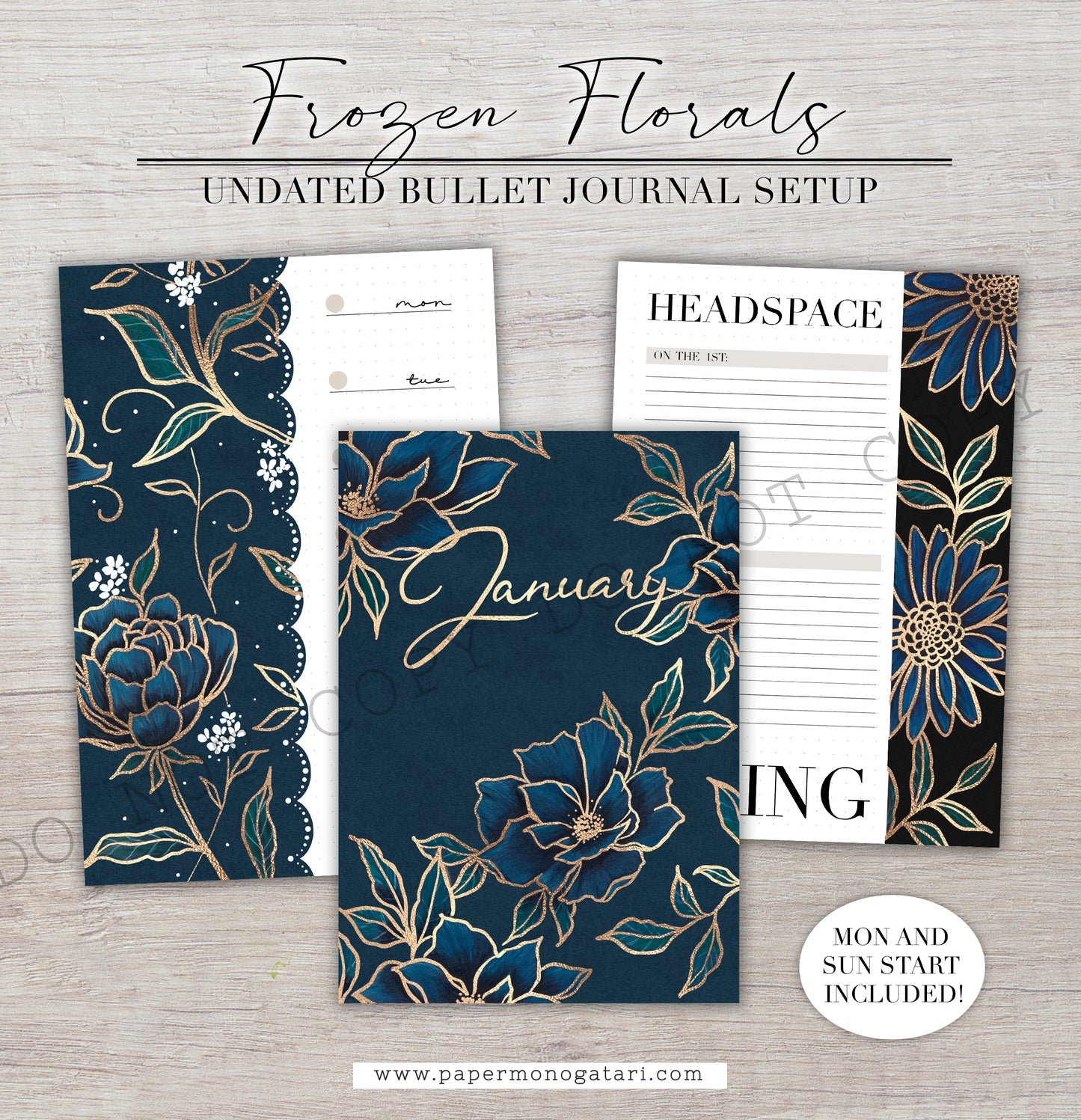 Frozen Florals | Digital Bullet Journal Theme (Undated: Jan, Feb + Blank)