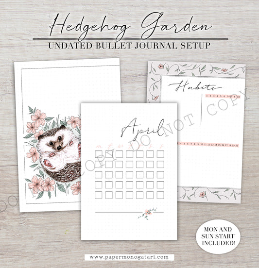 Hedgehog Garden | Digital Bullet Journal Theme (Undated: Apr, May + Blank)