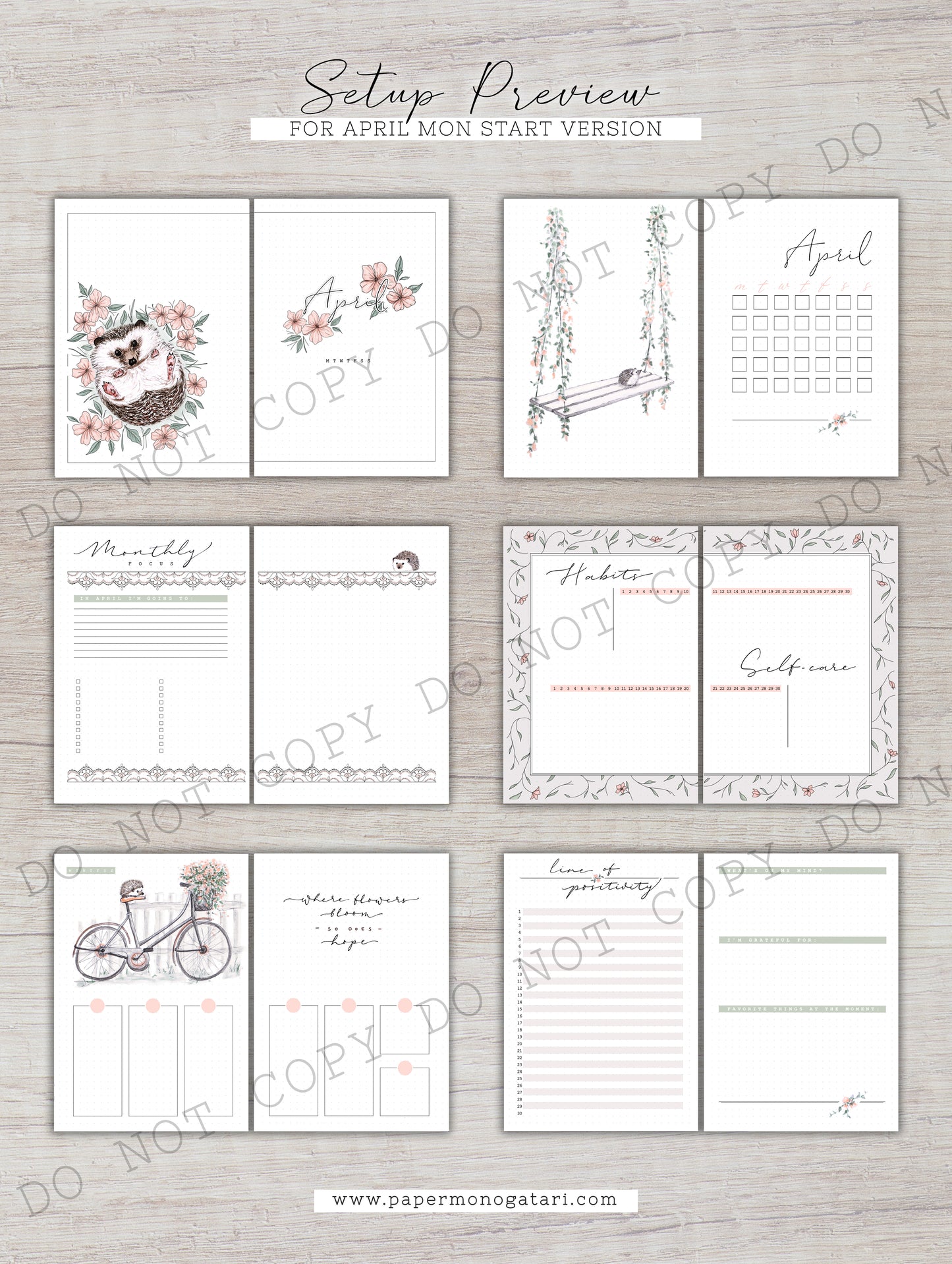 Hedgehog Garden | Digital Bullet Journal Theme (Undated: Apr, May + Blank)