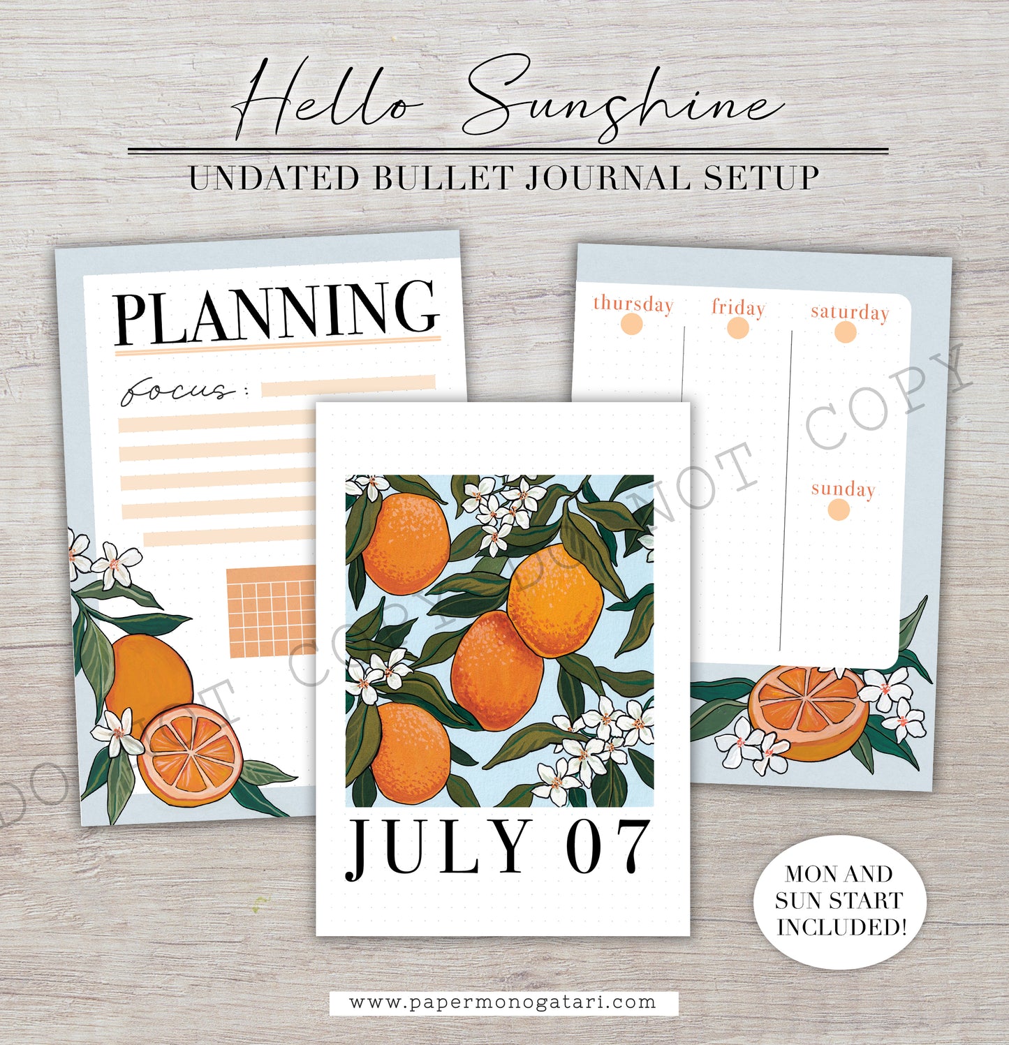 Hello Sunshine | Digital Bullet Journal Theme (Undated: Jul, Aug + Blank)
