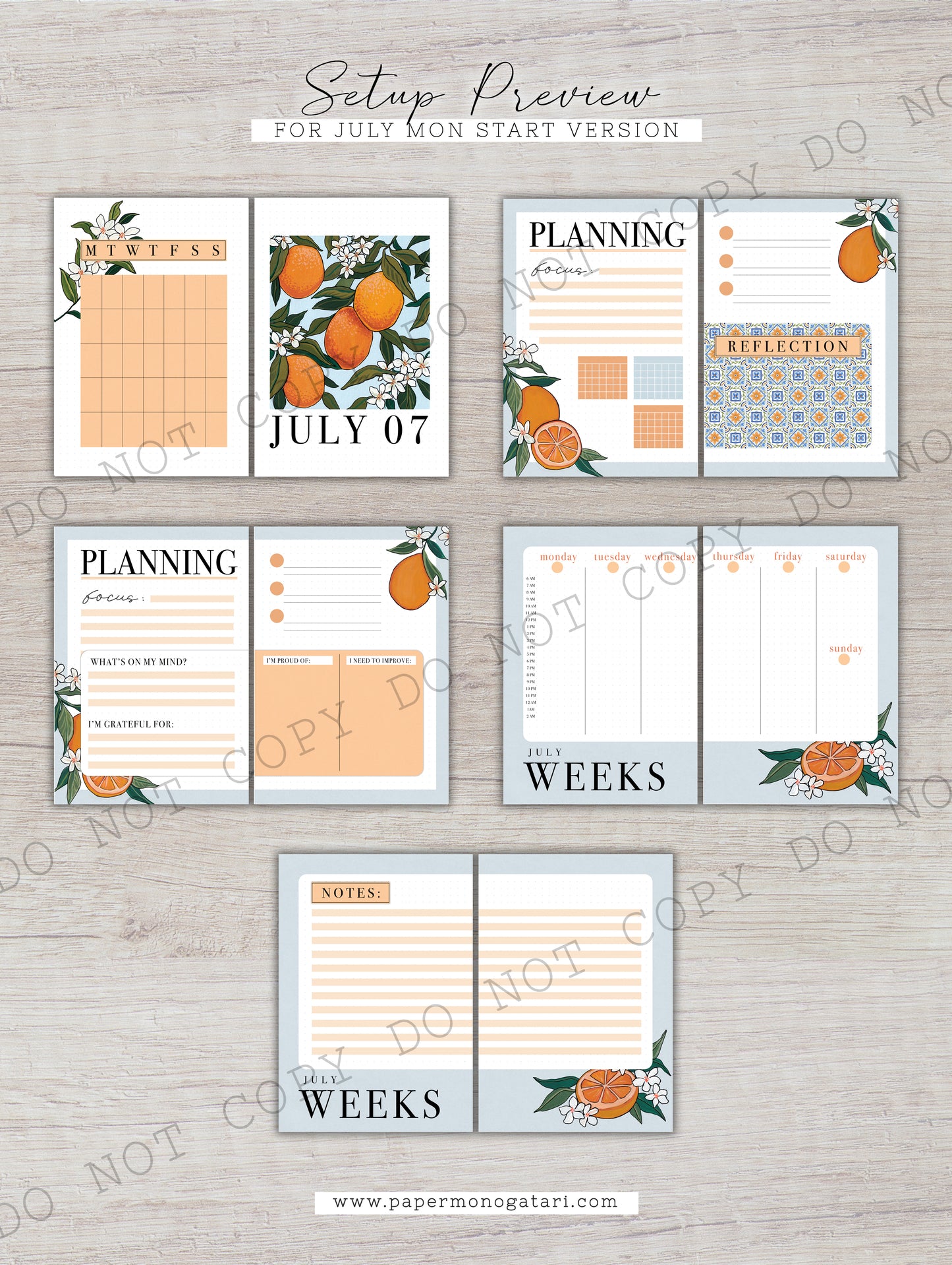 Hello Sunshine | Digital Bullet Journal Theme (Undated: Jul, Aug + Blank)