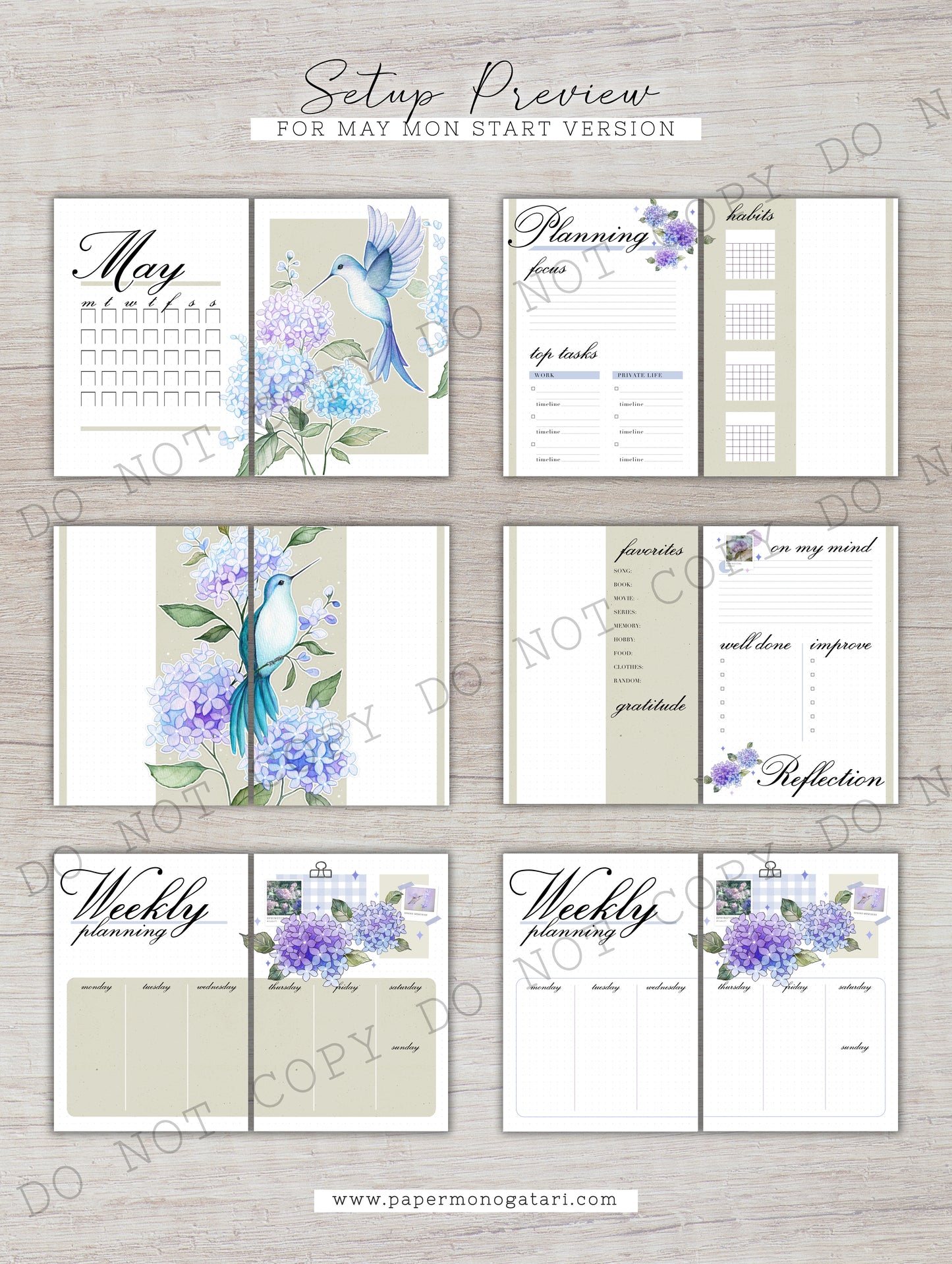 Hum of Hydrangeas | Digital Bullet Journal Theme (Undated: May, Jun + Blank)