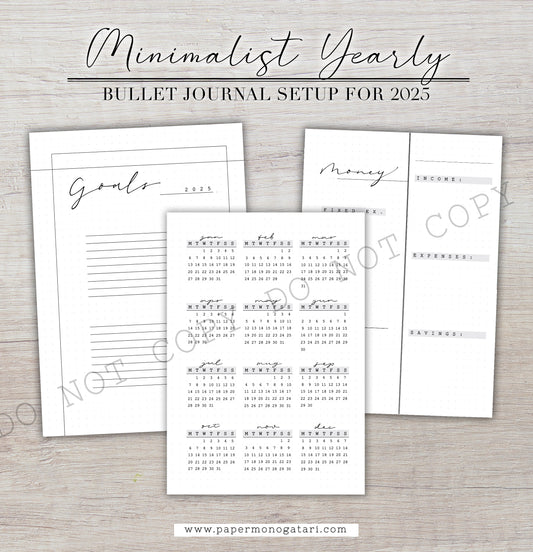 Minimalist 2025 Yearly Setup | Digital Bullet Journal Theme