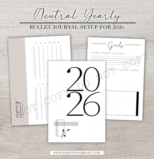 Neutral 2026 Yearly Setup | Digital Bullet Journal Theme