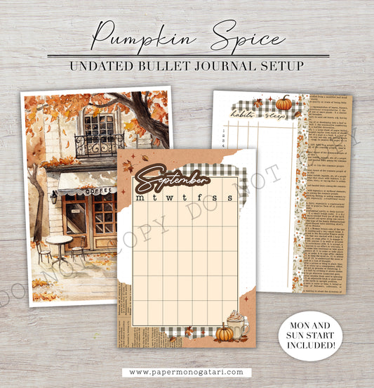 Pumpkin Spice | Undated Digital Bullet Journal Theme [Sep, Oct + Blank]