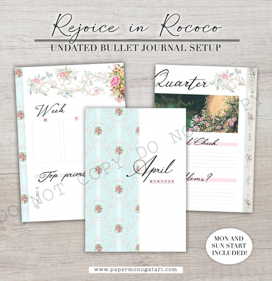 Rejoice In Rococo | Digital Bullet Journal Theme (Undated: Apr, May + Blank)