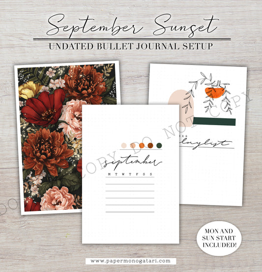 September Sunset | Digital Bullet Journal Theme (Undated: Sep, Oct + Blank)