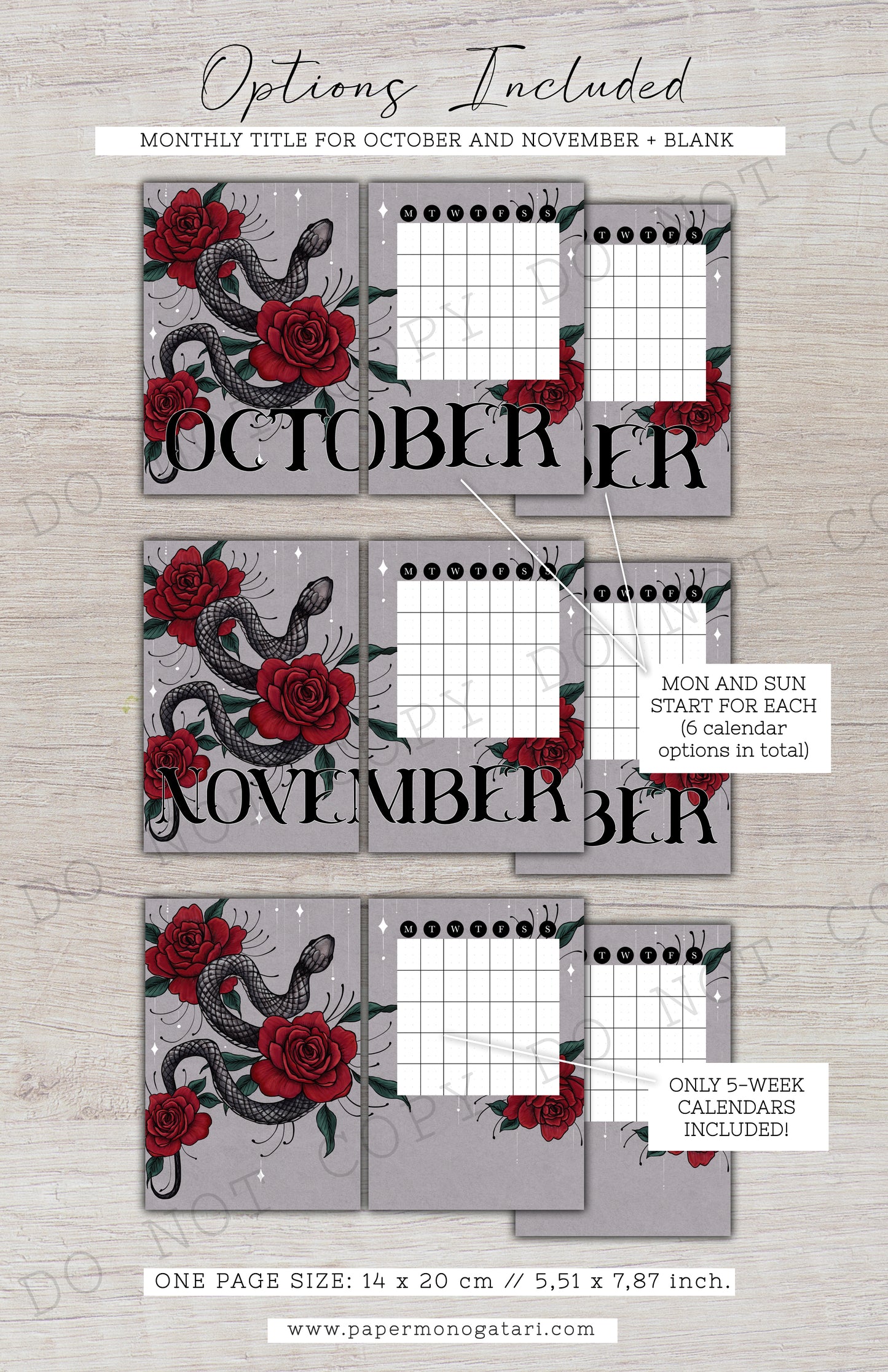 Serpent Rose | Digital Bullet Journal Theme (Undated: Oct, Nov + Blank)