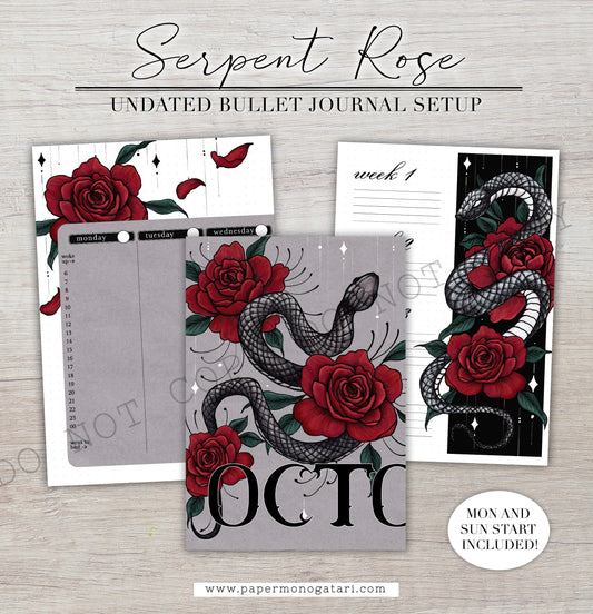 Serpent Rose | Undated Digital Bullet Journal Theme [Oct, Nov + Blank]