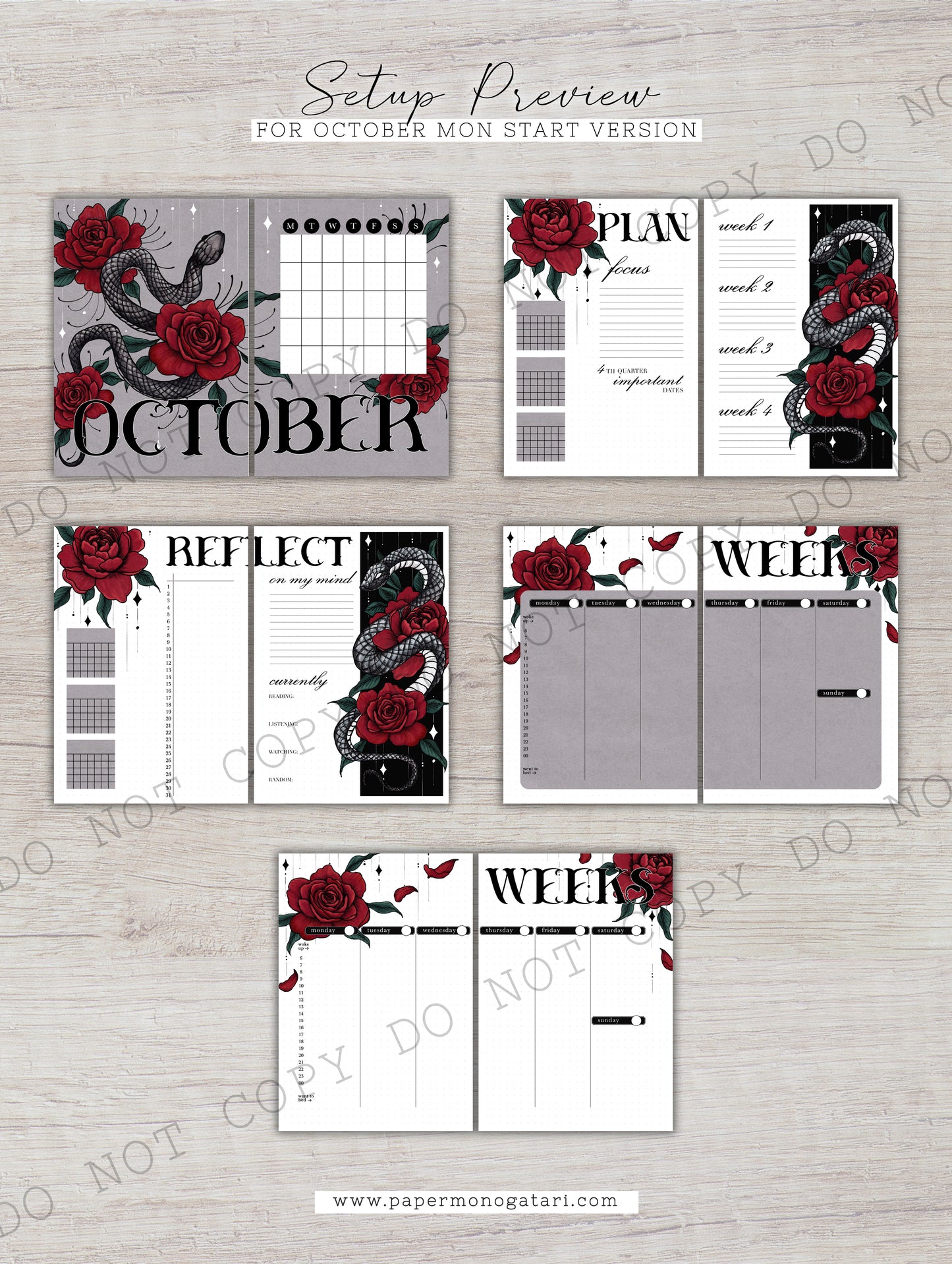 Serpent Rose | Digital Bullet Journal Theme (Undated: Oct, Nov + Blank)