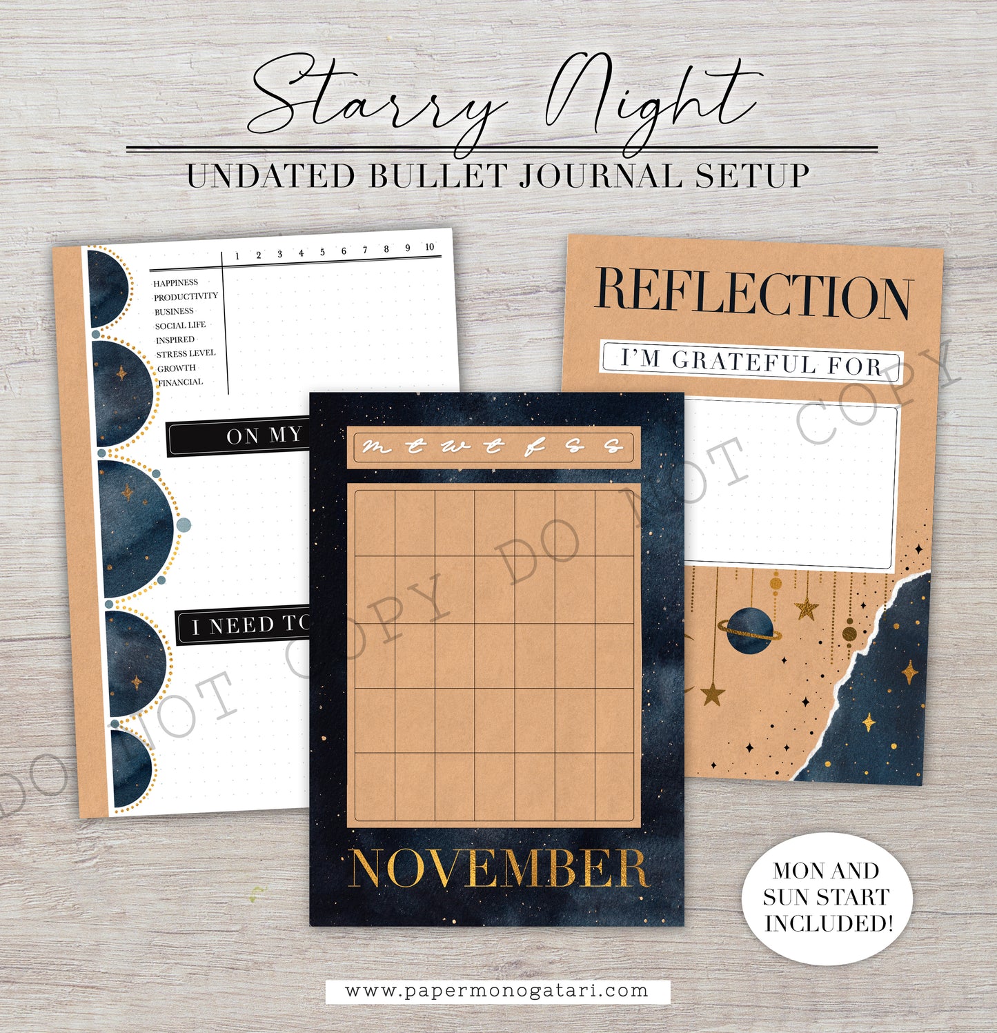 Starry Night | Digital Bullet Journal Theme (Undated: Nov, Dec + Blank)