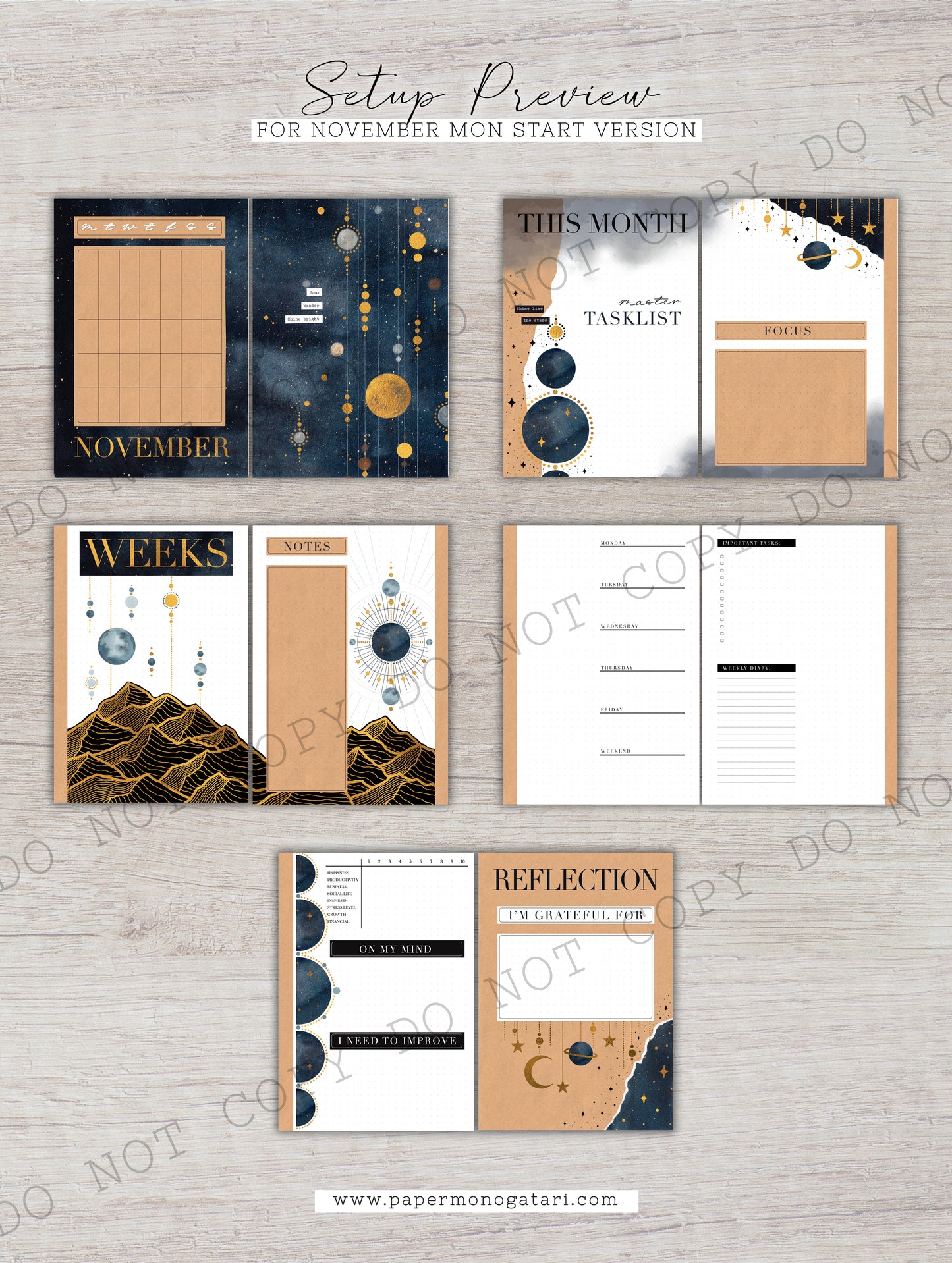 Starry Night | Digital Bullet Journal Theme (Undated: Nov, Dec + Blank)