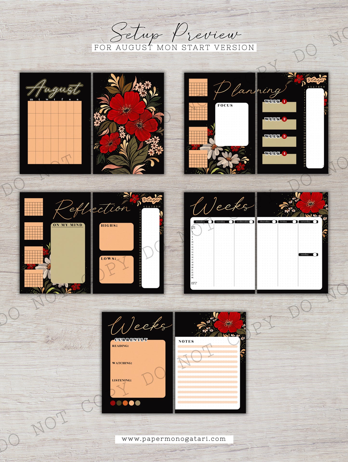 Summer Night Florals | Digital Bullet Journal Theme (Undated: Aug, Sep + Blank)