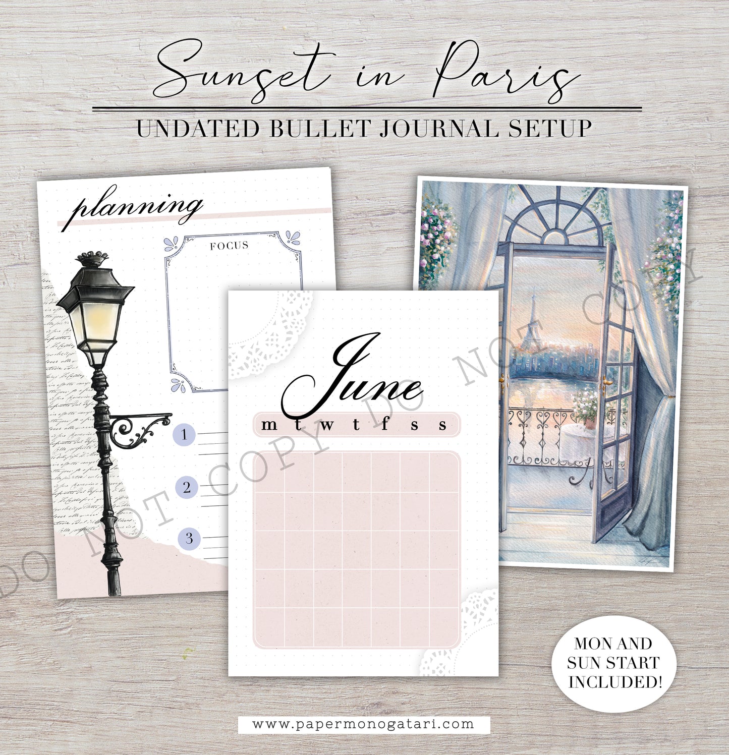 Sunset In Paris | Digital Bullet Journal Theme (Undated: Jun, Jul + Blank)