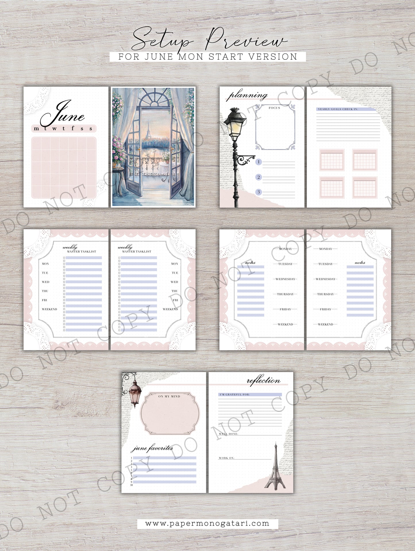 Sunset In Paris | Digital Bullet Journal Theme (Undated: Jun, Jul + Blank)