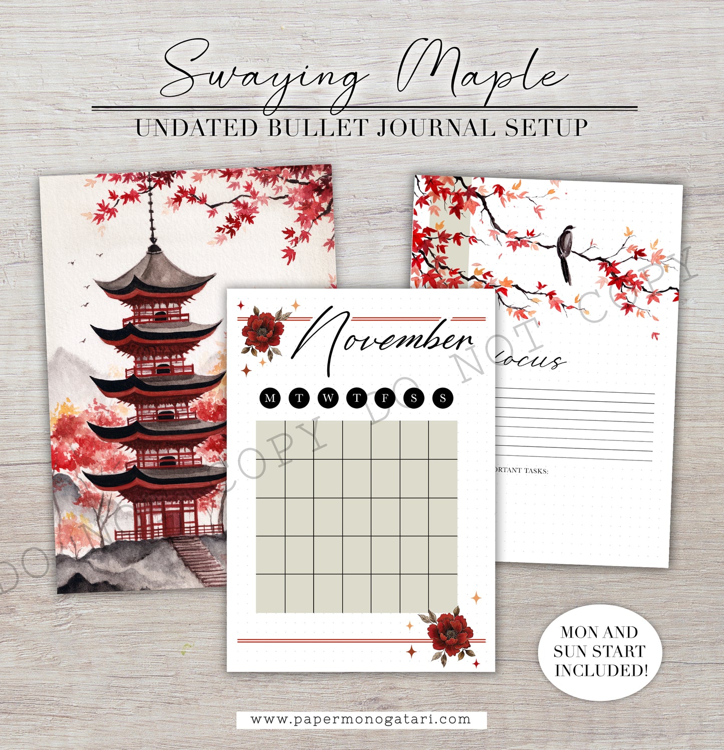 Swaying Maple | Digital Bullet Journal Theme (Undated: Nov, Dec + Blank)