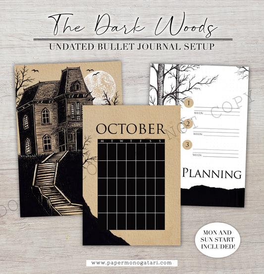 The Dark Woods | Digital Bullet Journal Theme (Undated: Oct, Nov + Blank)