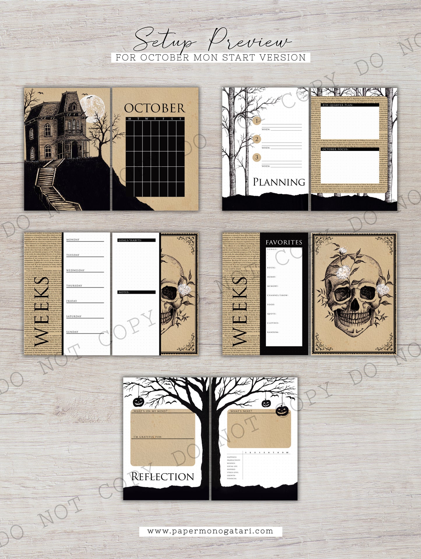The Dark Woods | Digital Bullet Journal Theme (Undated: Oct, Nov + Blank)