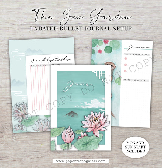 The Zen Garden | Digital Bullet Journal Theme (Undated: Jun, Jul + Blank)