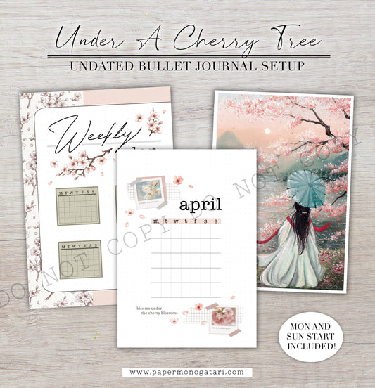 Under A Cherry Tree | Undated Digital Bullet Journal Theme [Apr, May + Blank]
