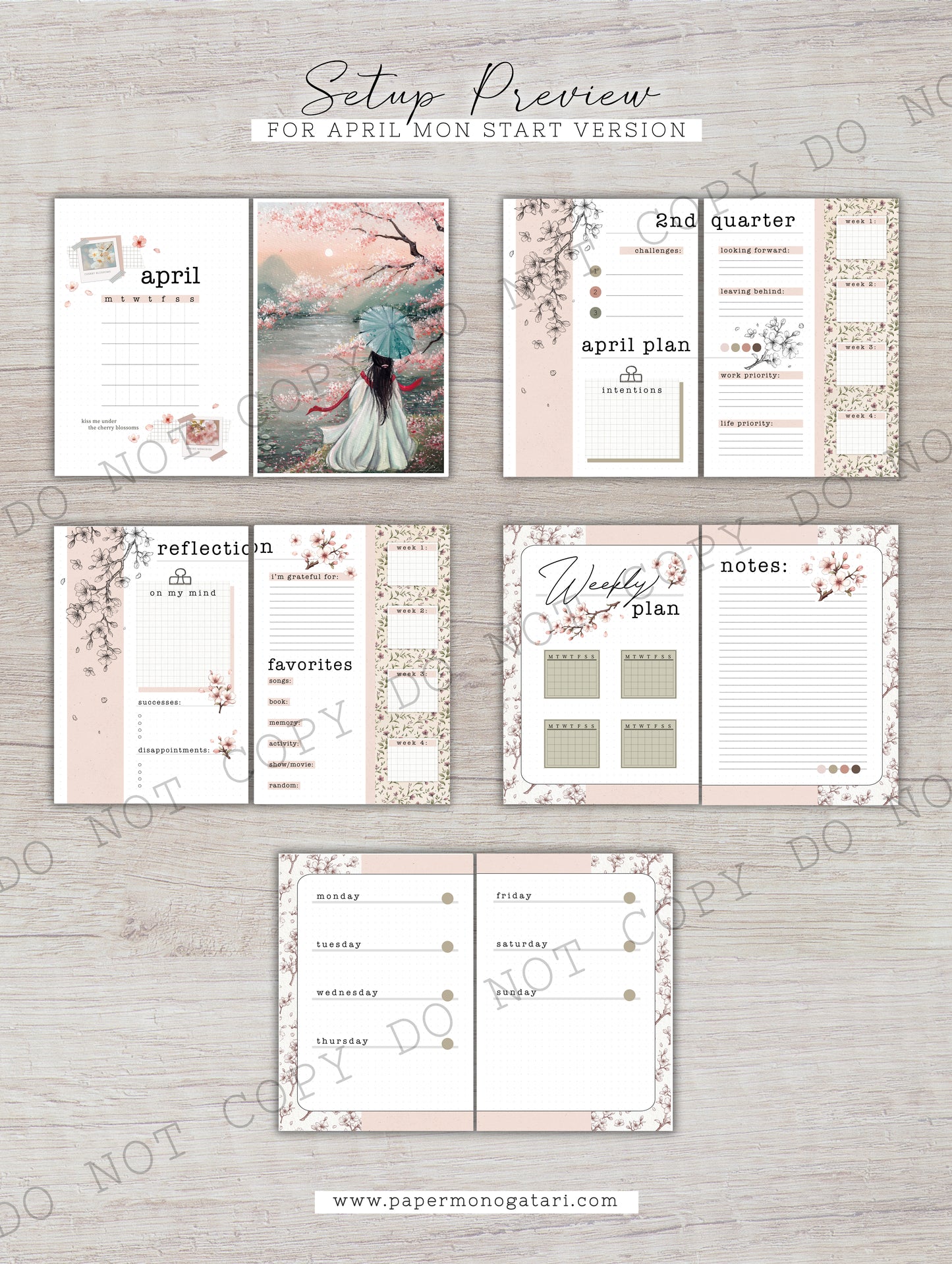 Under A Cherry Tree | Digital Bullet Journal Theme (Undated: Apr, May + Blank)