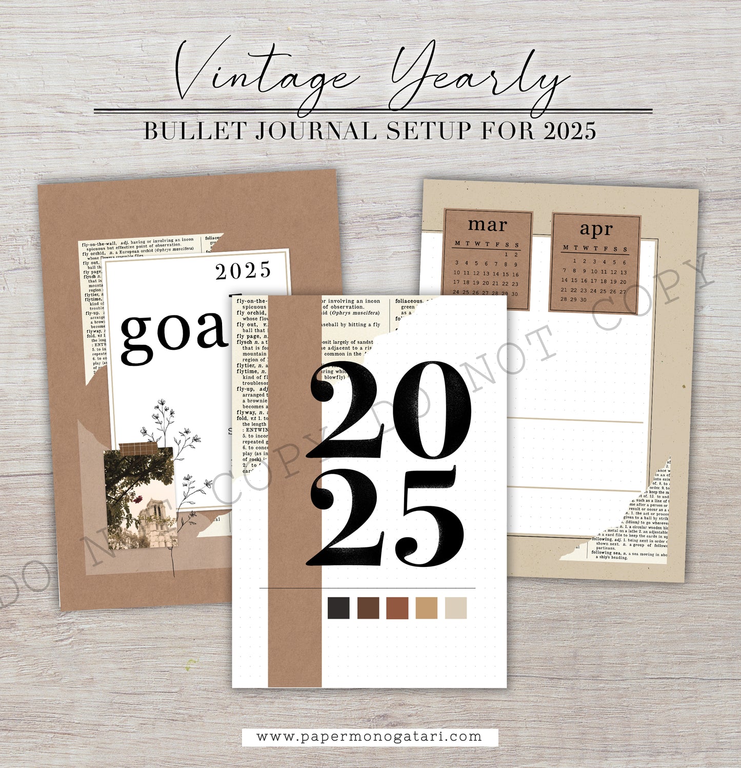 Vintage 2025 Yearly Setup | Digital Bullet Journal Theme