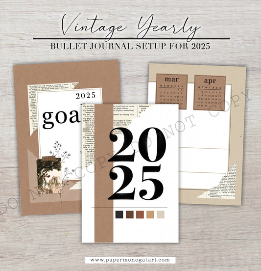 Vintage 2025 Yearly Setup | Digital Bullet Journal Theme