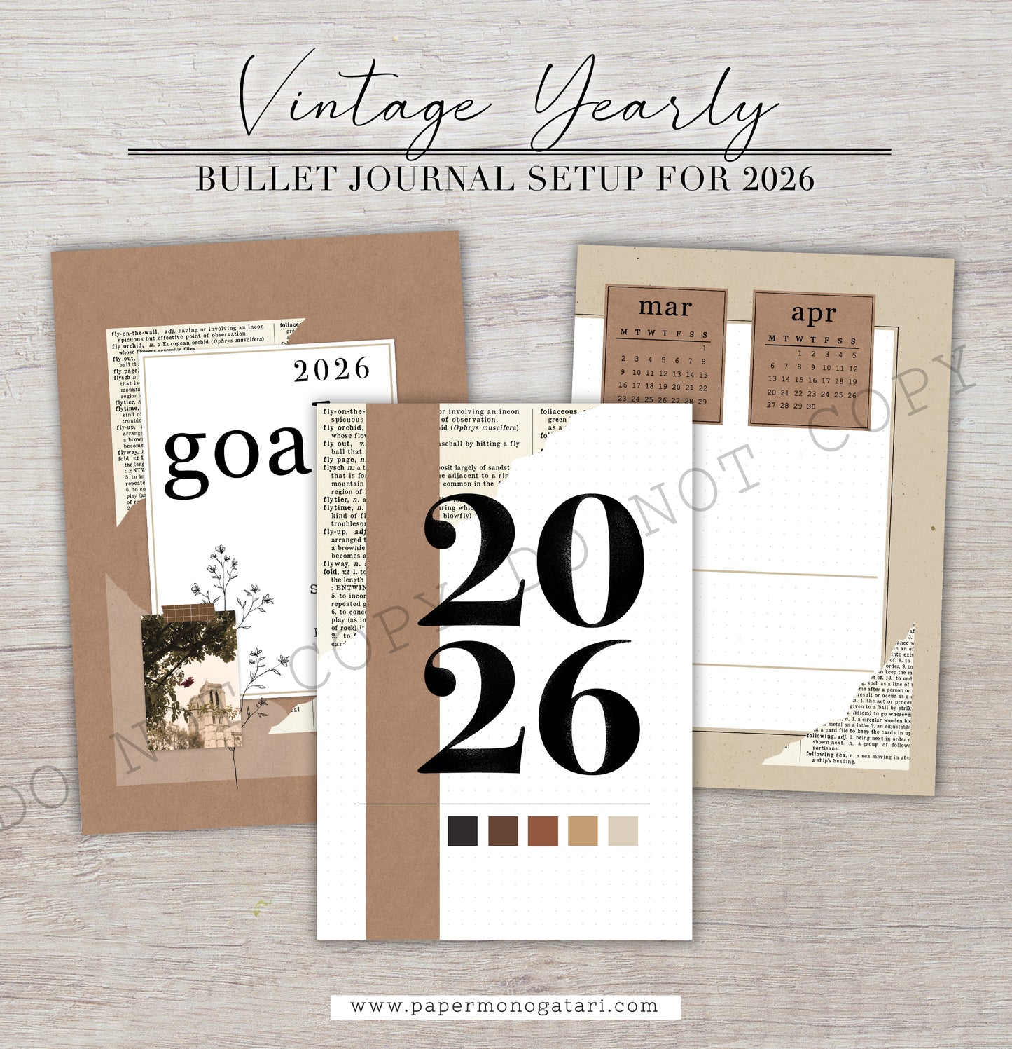 Vintage 2026 Yearly Setup | Digital Bullet Journal Theme