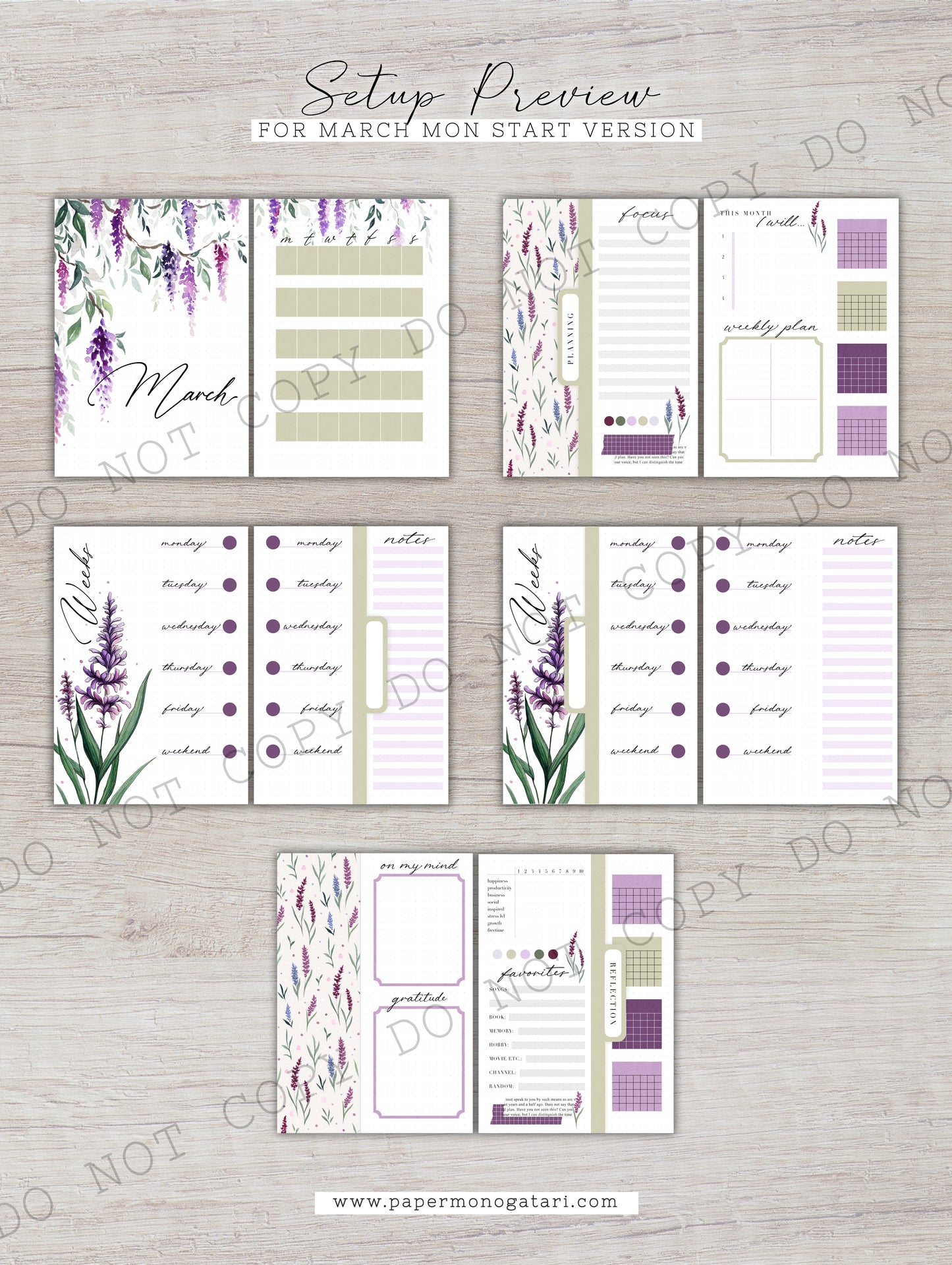 Whispering Wisteria | Digital Bullet Journal Theme (Undated: Mar, Apr + Blank)