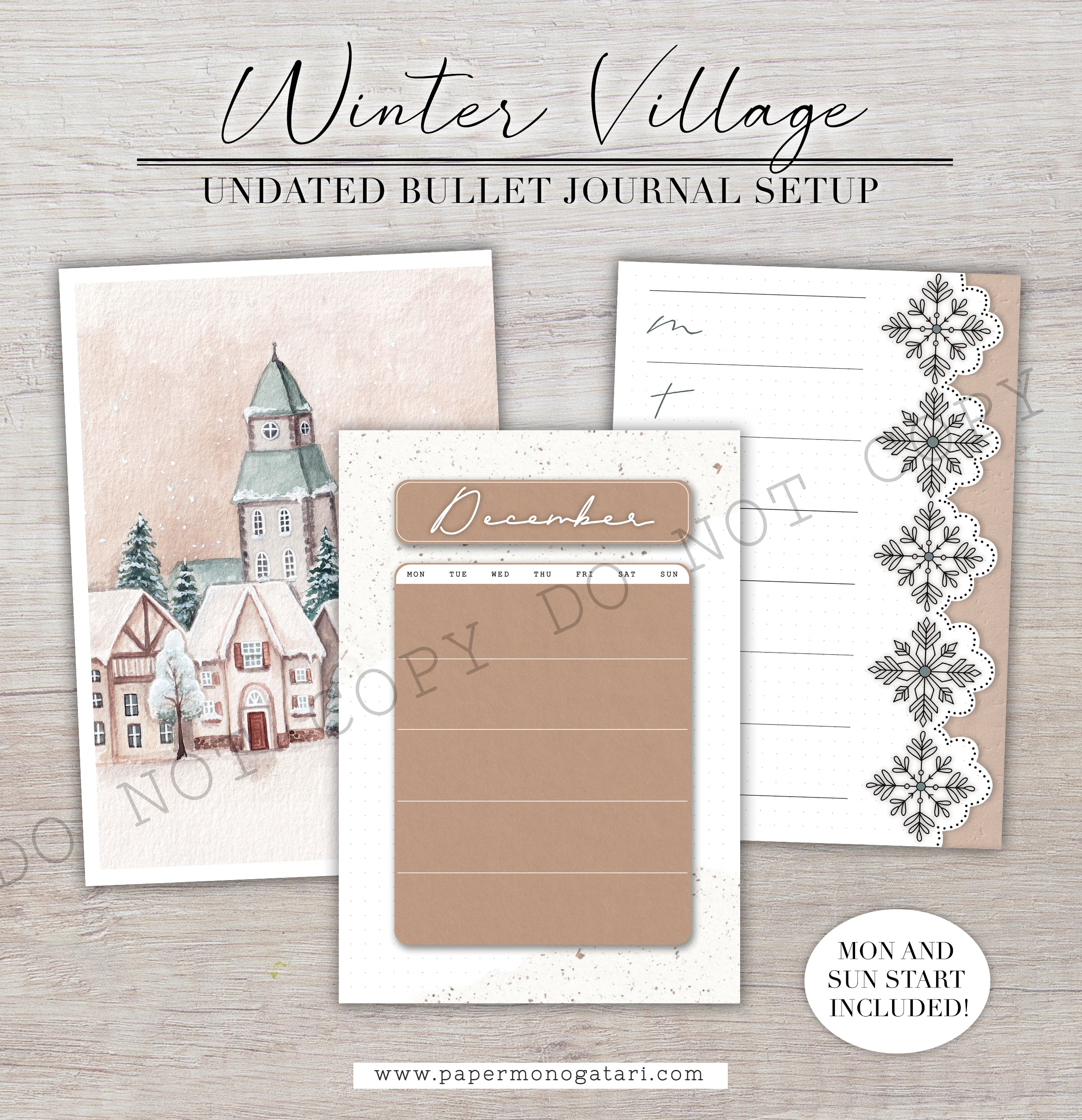 Winter Village | Digital Bullet Journal Theme (Undated: Dec, Jan + Bla ...