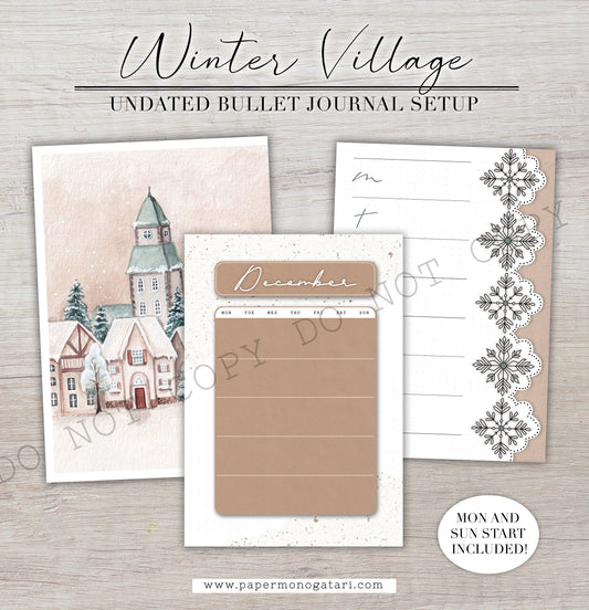 Winter Village | Digital Bullet Journal Theme (Undated: Dec, Jan + Blank)